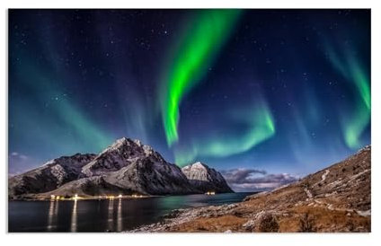 RXNHGJDS Aurora Borealis Poster,Naturlandschaft Schneeberg,Wandbilder Polarlichter Leinwanddruck Bilder Nordlichter GemäLde auf Leinwand80x50cm(31x20in) Rahmenlos