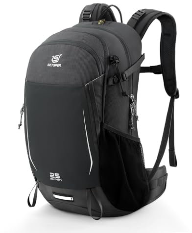 SKYSPER Wanderrucksack Herren 25L mit Rückenbelüftung und Netzrücken,Trekkingrucksack mit Hüftgürtel für Camping Outdoor Wandern Reisen Urlaub