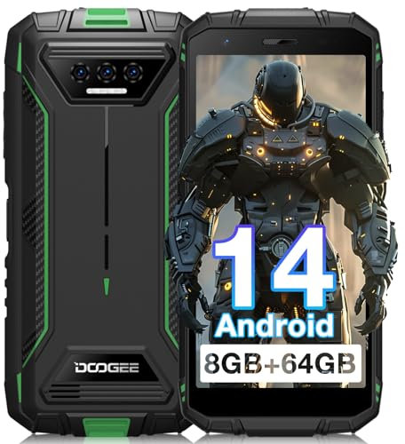 DOOGEE Movil Resistente Agua y Golpes S41T, Android 14, 8GB +64GB, 6300mAh Batería, Telefono Movil Libre 4G, Triple Cámara de 13MP, 5.5 Pulgadas Moviles Antigolpes, NFC/Face ID/GPS, Verde