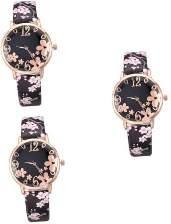 LIFKOME 3stücke Damen Armbanduhr Mit Kreativen Pflaumenblüten-Muster Uhr Für Freizeitstil Langlebiges Design Uhr Für