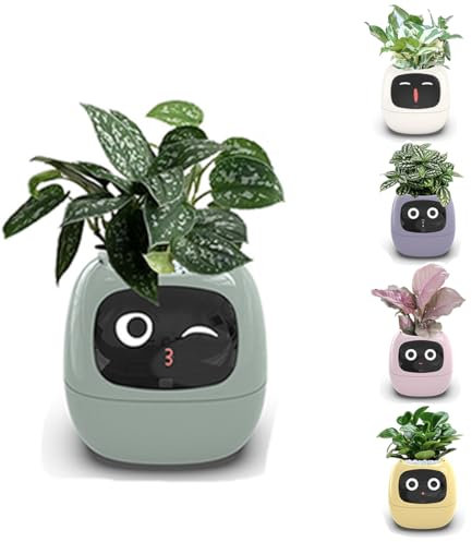 Pot de Plante Intelligent, Pots de Fleurs intelligents AI pour Plusieurs Expressions, puces AI 7 capteurs intelligents, écran LCD, contrôle par Application, jardinière de Jardin pour la Maison Olive