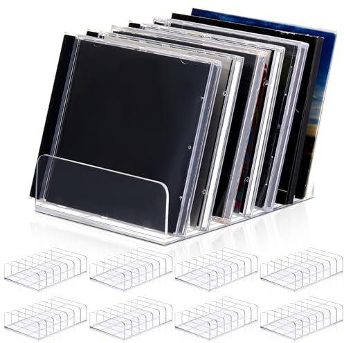 Threehoney 8 Pack Clear Acrylic CD Holder, DVD/CD Storage Box Record Display Rack Organizers Holds up to 14 Standard DVD Cases for Media Shelf Storage and Organization