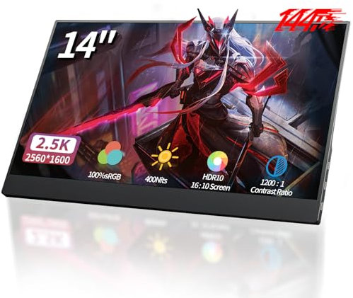 Monitor portátil StarXnDa de 14 pulgadas, 2560 x 1600p 2.5K portátil para juegos de 144 Hz ultradelgado 400Nits 100% sRGB HDR portátil con puerto USB tipo C HDMI de doble señal