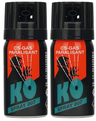 2X Abwehrspray 40 ml Breitstrahl KO 007 CS Gas Paralisant KO Spray 007 Tränengasspray Verteidigungsspray gegen Menschen BKA17r Eintragung (2 Stück)