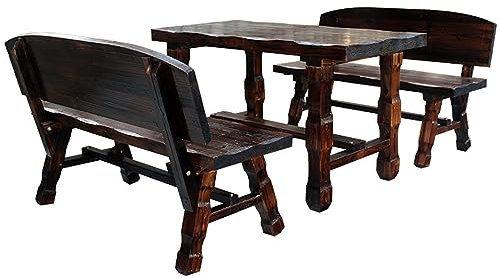Generisch Traditionelle 2-Sitzer-Gartenbank aus Holz, wetterfeste Terrassensitzbank, Freizeitparkbankstuhl mit Rückenlehne, für Terrasse, Veranda, Balkon am Pool (Farbe: Tisch- und Hocker-Set, Größe: