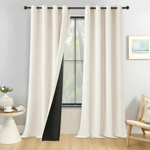 MRTREES Gardinen mit Ösen Blickdicht Hellbeige 2er Set, Thermogardine Wärmeisolierend, Schallschutz Vorhang 250 cm Lang, Blickdichte Vorhänge 140 cm Breit, Abdunkelnde Vorhänge Wohnzimmer