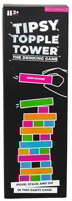 Gift Republic Tipsy Topple Tower – Fun Adult Drinking Game | Wooden Stacking Blocks with Hilarious Drinking Challenges | Perfect for Parties & Game Nights | Student Gift Idea
