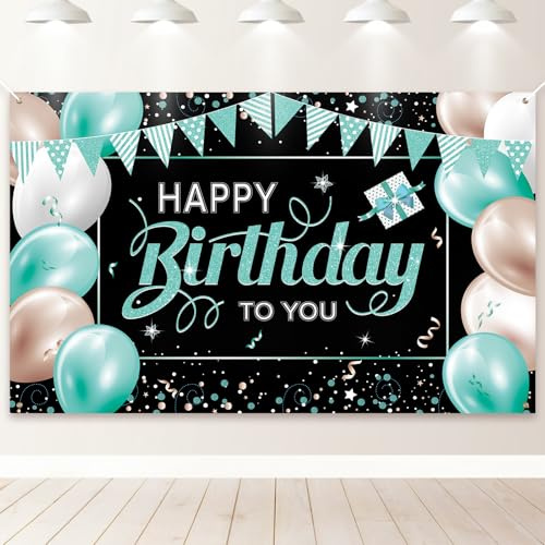 PartyYaa Geburtstag Banner, Happy Birthday Banner Deko, Extra Großes Geburtstag Party Fotoautomaten Hintergrund Dekoration Schild Poster für Männer und Frauen (Schwarz Grün)