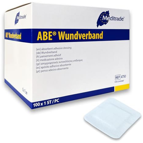 100 Stück Wundpflaster steril 7x5 - steriler Wundverband Pflaster sensitiv - Wundauflage nicht haftend 3,8 x 2,8 cm - Saugstark & Hautfreundlich - Akute Wundversorgung und postoperatives Pflaster
