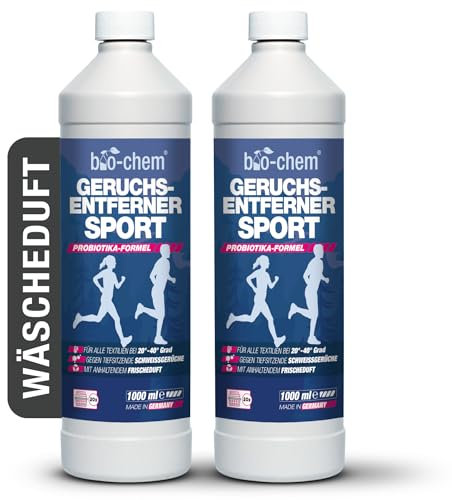 bio-chem Geruchsentferner Sport 2x 1000 ml | Sportwaschmittel gegen Schweißgeruch | Waschzusatz für Sportkleidung & Funktionswäsche | Probiotisch & enzymatisch | Made in Germany