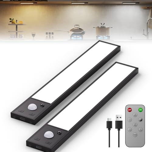 2 Stück Schrankbeleuchtung Led mit Bewegungsmelder,20cm 70LEDs Dimmbar Unterbauleuchte Küche Led,Lichtleiste Kabellos Aufladbar mit USB-C,Ultradünne Schranklicht Magnetische für Kleiderschrank Treppe