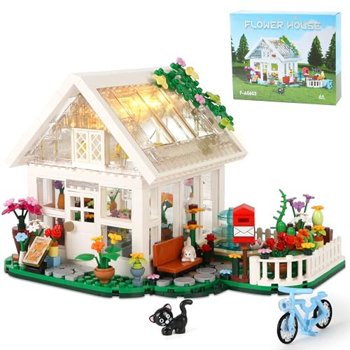 Ulikey Juego de Construcción Casa Flores con Luz LED, Casa Bloques de Construccion, Casas de Flores Bonsái, Regalo Navidad para Niñas y Niños AB 6+ Años (Blanco, 632PCS)