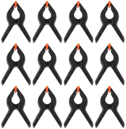 Clamps 12 Pack – 6 Inch Heavy Duty Nylon Spring Clamps for Woodworking, Photography, DIY Crafts – Strong Plastic Crocodile Clips for Backdrop Stand, Studio & Garage Use (Black)