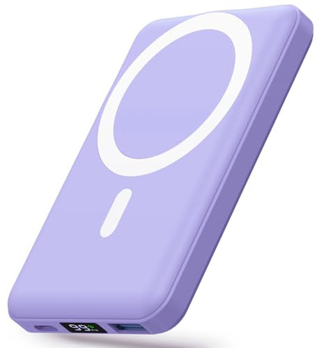 Yiisonger Powerbank für Magsafe,Magnetische Power Bank 10000mAh,Externer Akku mit USBC Ladekabel und LED-Display, 22.5W PD Schnelles Laden, Kompatibel für iPhone 16/15/14/13/12 Serie (Hellblau)