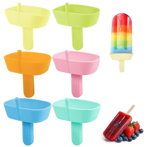 Hejo 6 Pcs Ice Lolly Holder, Silicone Drip Free Popsicle Holder for Kids, Reusable Ice Pop Holder with Straw for Home Gadget, Summer Party (Pink, Yellow, Orange, Light Blue, Dark Blue, Green)