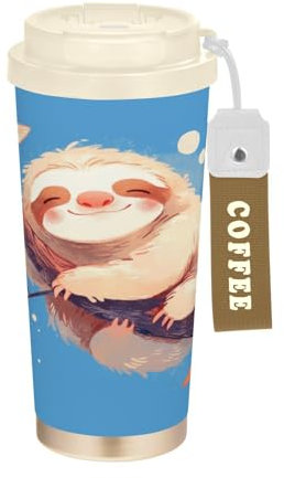 FRODOTGV Aesthetic Faultier Blue Travel Tumbler for Coffee Mug To Go with Lid Stainless Steel Insulated Cup for Car for Hot and Cold 481.9 g Leakproof