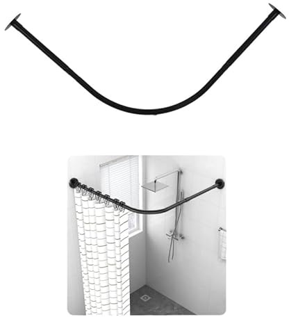 Barre de Douche, Tringle Rideau Réglable 90-130 cm Tringle de Douche Sans Percage Support de Rideau de Douche Extensible En Forme de L Noire Pour Salles de Bains, Cuisines, Chambres, Balcons
