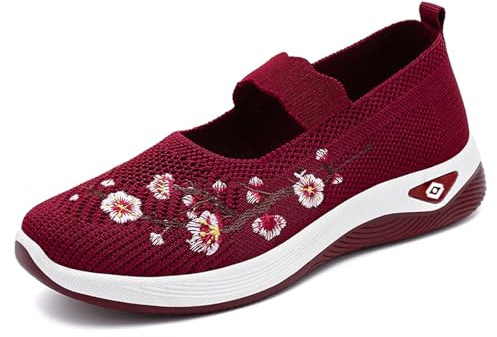 Donna Scarpe Ortopediche Floreale Scarpe da Ginnastica Senza Lacci Traspirante Morbida Sneakers a Rete Casual Sneaker Sportive Estive Leggere Sneakers Slip-on Scarpes da Donna