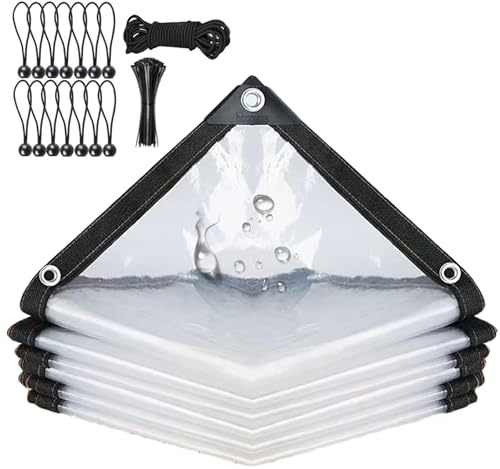 Bâche imperméable Transparente avec Oeillets, Anti-déchirure 4x6m Exterieur Bache avec Élastique de Serrage, pour Camping, Balcon Jardin, Plantes Serre
