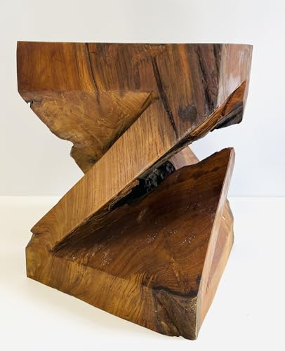 My Square Mile Rustic Twisted Teak Root Wooden Side Table, Coffee Table Indoor Outdoor Use, 40cm Height, Rustic Lamp End Table