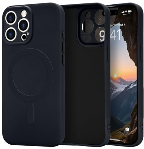 Urarssa Magnetic Case for iPhone 15 Pro Max, Liquid Silicone, Black | Compatible with Magsafe, Premium Gel Rubber Silky-Soft Touch Phone Case, Anti-Scratch Shockproof Drop Protective Phone Cover