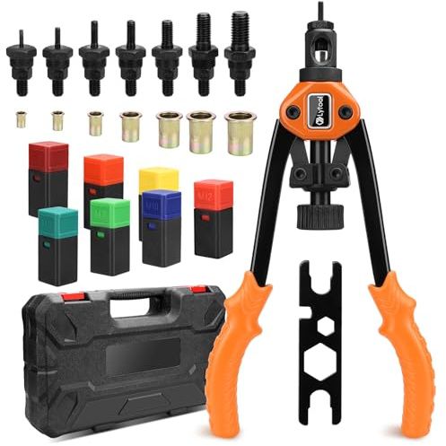 Lytool Nietmutternzange 330 mm, Blindnietmutternzange Set M3–M12 | 70 tlg Nietmuttern mit 7 Gewindedornen, Langarm Profi Nietzange für Metall, Karosserie & Werkstatt