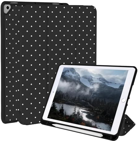 Vozehui Coque à Pois Noirs 10,2/10,5 Pouces pour iPad 9e/8e/7e génération & Air 3e/Pro 10,5 avec Porte-Crayon, Protection Antichoc, Support à Trois Volets et Fonction Veille/réveil