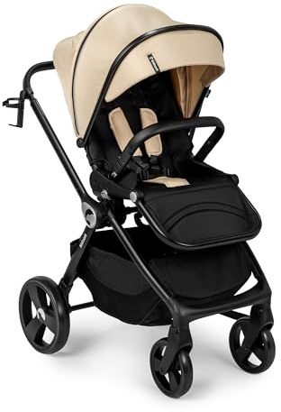 Kidnort Isbjörn Kinderbuggy ab Geburt bis 22 kg, klappbar mit Liegefunktion, umsetzbare Sitzeinheit, große EVA-Räder mit Allradfederung, verstellbare Rückenlehne Beige