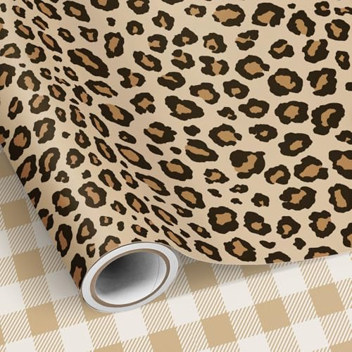 SHUCHING Geschenkpapier Braunes Leopardenmuster - 43 cm x 10 m