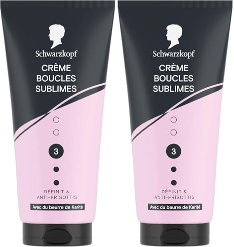 SCHWARZKOPF, Crème Boucles Sublimes, Definit les boucles, Anti-Frisottis, Formule avec du beurre de Karité, Végane et sans silicone, Fixation normale, Tenue longue durée, 150ml (Lot de 2)