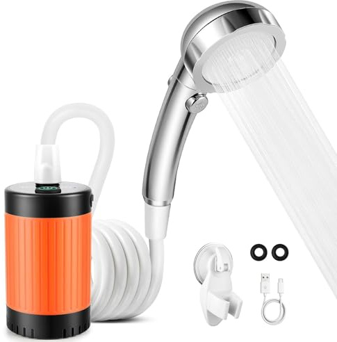 Portable Camping Shower, 7800mAh Rechargeable Camping Shower Pump with Intelligent LED Display, Rechargeable Battery Shower Pump, IPX7 Waterproof for Camping, Hiking, Traveling
