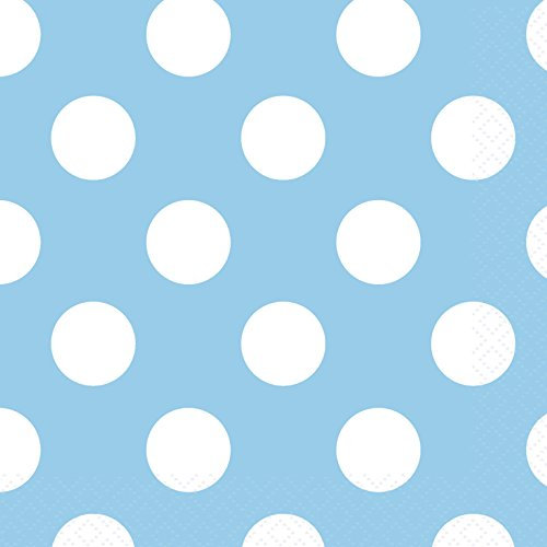 Unique-Polka Dots Beverage Napkins | Light Blue | 16 Pcs. Paquete servilletas de papel a lunares, color azul claro, (37961)