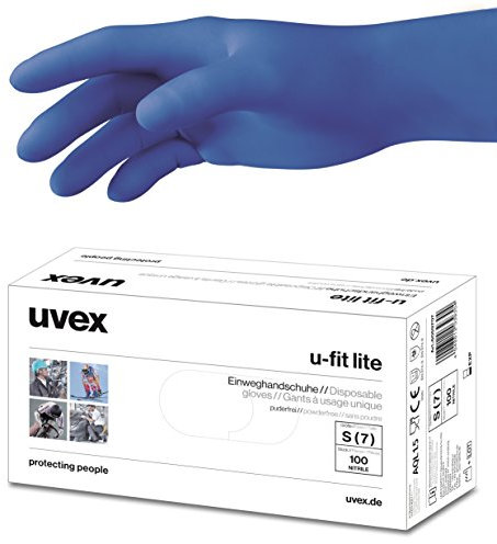 Uvex u-fit lite puderfreie Nitril Einweghandschuhe für Mediziner und Laboranten - Untersuchungshandschuhe Einmalhandschuhe Handschuhe, Größe: 7 (S), 100 Stück, indigoblau