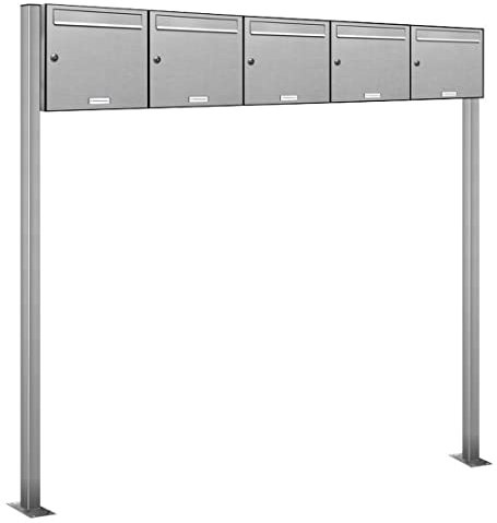 AL Briefkastensysteme 5er Edelstahl Standbriefkasten rostfrei als 5 Fach Briefkastenanlage DIN A4 in Postkasten Briefkasten Design modern