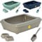 CAT CENTRE Grey Jumbo Deep Cat Litter Tray With Rim + Two 0.3L Bowls + Scoop Open Toilet Bundle for Cats & Kittens