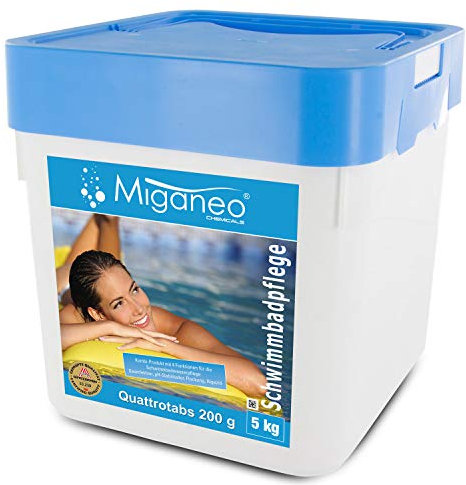 Miganeo® 5 kg Multitabs 200g, für Pool,4 in 1 Chlor, Ph, Alegezid,Flockung (5 kg) Weiss