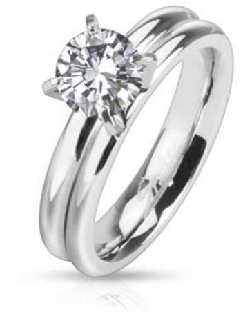 beyoutifulthings funkelnder Stein Verlobungs-Ring Band-Ring Chirurgenstahl 316L Partner-Ring Trau-Ring Titan 47(15)-61(19,5)