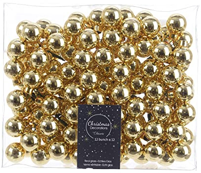 Weihnachtskugeln am Draht Glas 2,5cm x 144 Stück Spiegelbeeren Glänzend Gold