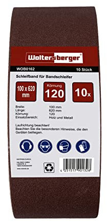 Woltersberger® Lot de 10 bandes abrasives en tissu │ Dimensions : 100 x 620 mm │ Grain P120 │ pour ponceuses à bande │ Papier Abrasif │ Ensemble de Bandes Abrasives