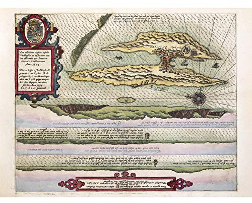 Map Linschoten 1594 Vardo Norway Upside Down großes Wandkunst-Poster Druck dickes Papier 45,7 x 61 cm