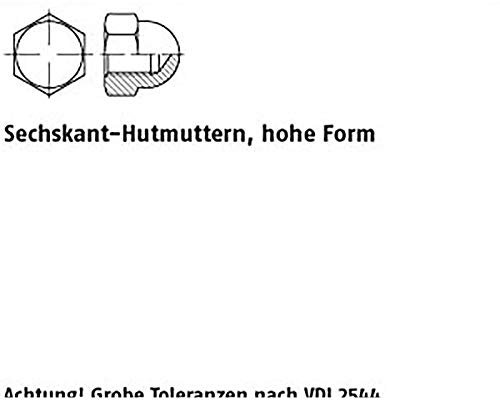Sechskant-Hutmuttern DIN 1587 Kunststoff M 6 Polyamid Kunstst VE=S 100 Stück