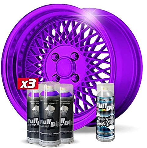 AutoFullCar Pack 3 Sprays Vinyle Liquide Full Dip Violet MÉTALLISÉ Brillant