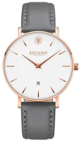 Kistanio Moyen Flache Damenuhr mit Lederband Saphirglas 38 MM Durchmesser Edelstahl Datum Verschiedene Variationen