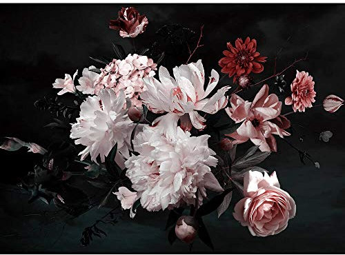Livingwalls Fototapete Designwalls Vliestapete Bunch of Flower Tapete mit Blumen in Creme, Grau, Rosa, Rot, Schwarz, Weiß 350 x 255 cm XXL Wandtapete Wandbild 118520