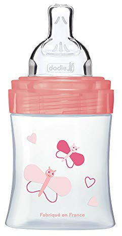 Dodie - Biberon Anti-Colique Sensation+, Rose JARDIN, 150 ml, 0-6 mois, Tétine Plate, Débit 1