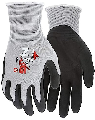 MCR Safety 9673 NXG 13 Gauge Gray Nylon Black Nitrile Foam Coated Palm, Work Gloves (12 Pair) (XL)