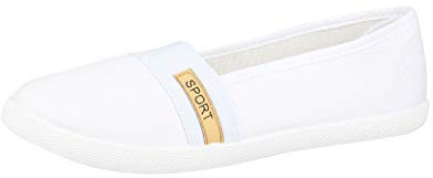 Elara Damen Ballerina Flache Bequeme Slipper Chunkyrayan BD1412-BL Weiss-40