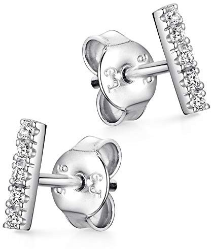 Materia Stab Ohrstecker Silber 925 Zirkonia - Damen Ohrringe mit Steinchen SO-447-Silber