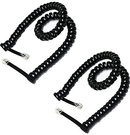 HPWFHPLF Telephone Wires, 2 PCS 6P6C Telephone Cord Cable for Landline Phones, (1.6 Feet Coiled) RJ12 Male to Male Coiled Wire (Black)