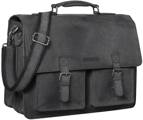 STILORD 'Clarence' Leder Businesstasche Männer Vintage Aktentasche Große Umhängetasche für 15.6 Zoll Laptop und Breite DIN A4 Ordner Trolley Aufsteckbar, Farbe:avaro - grau